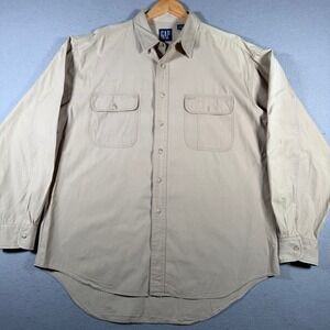 GAP Mens Khaki Button‎ Down Shirt XL 100% Cotton Long Sleeve Casual Workwear